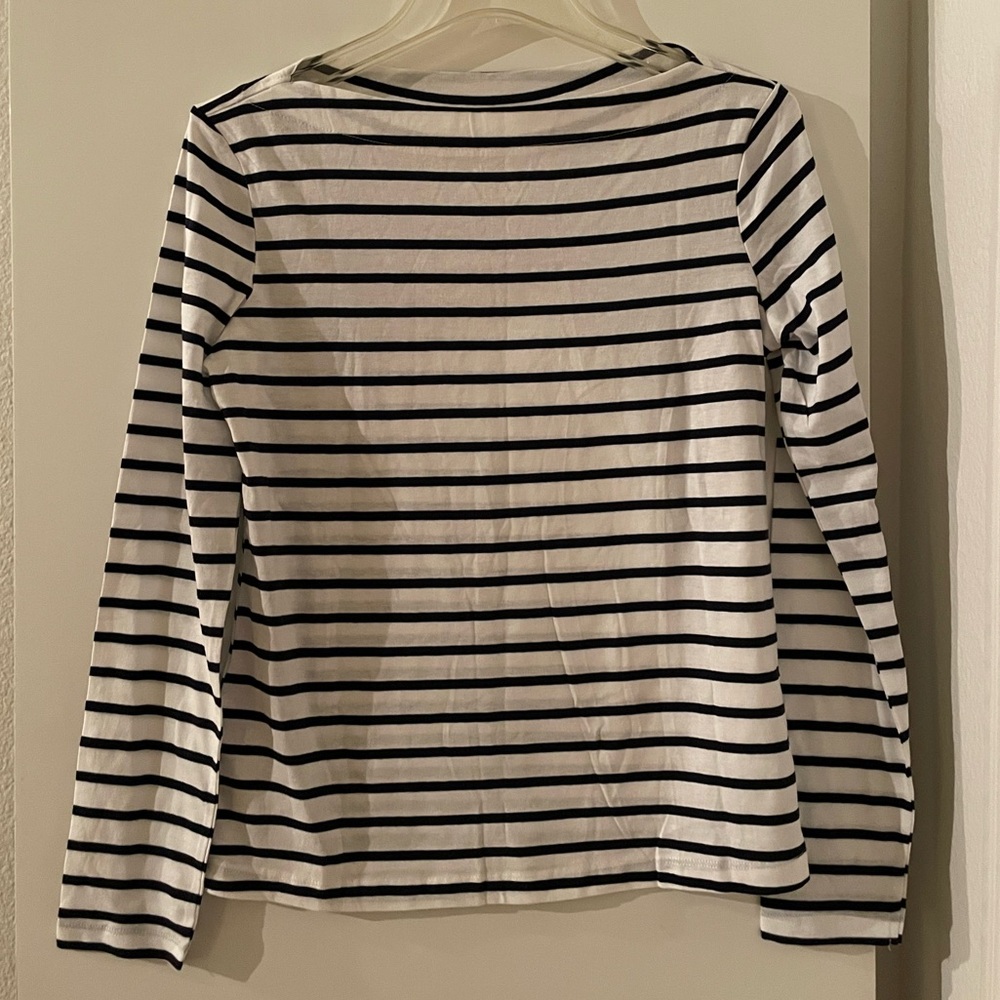 Mango Cotton Breton Striped Boat Neck Long Sleeve T Shirt Top Navy/Wht NWOT